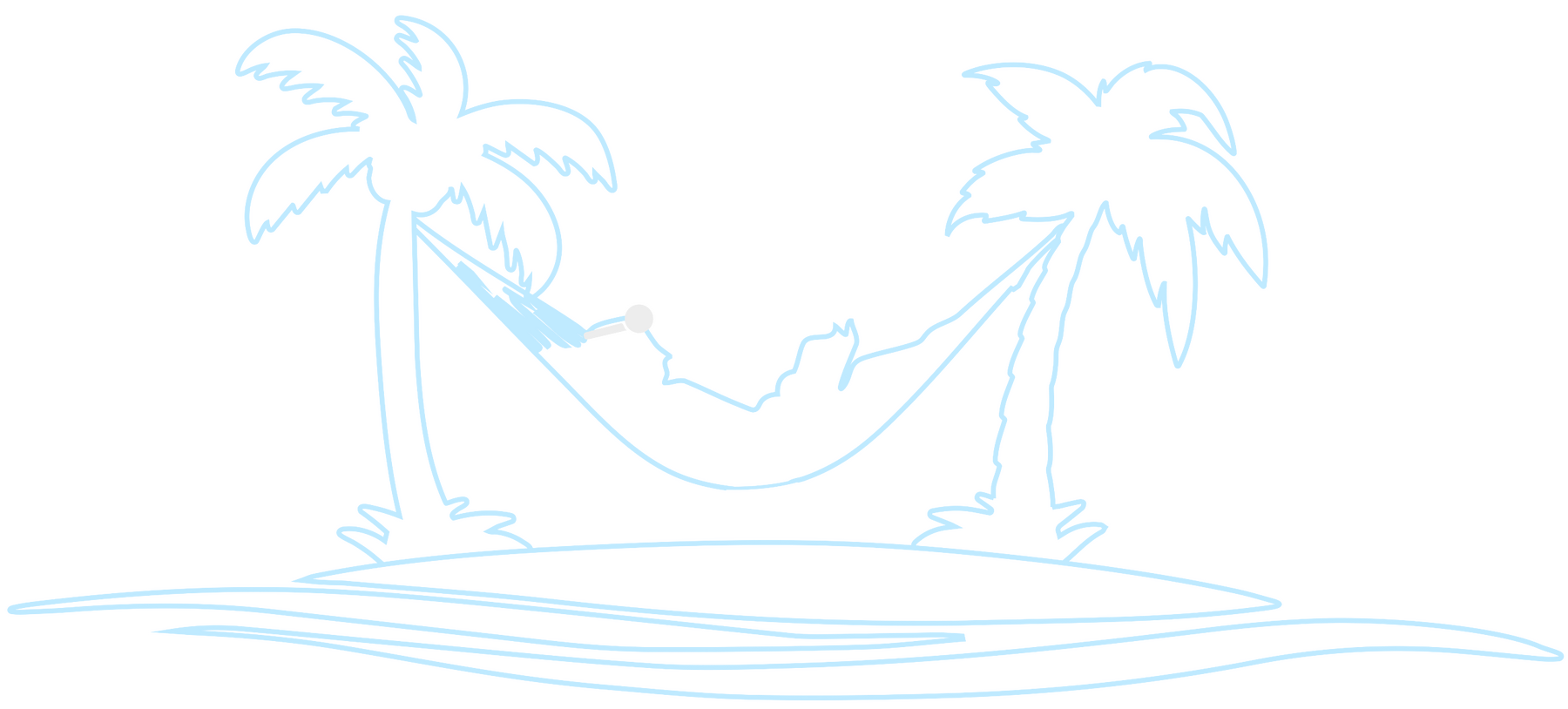 Silhouette of a dentist lying on a hammock on a beach, reading a book.